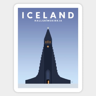 Hallgrimskirkja Church, Reykjavik, Iceland Travel Poster Sticker